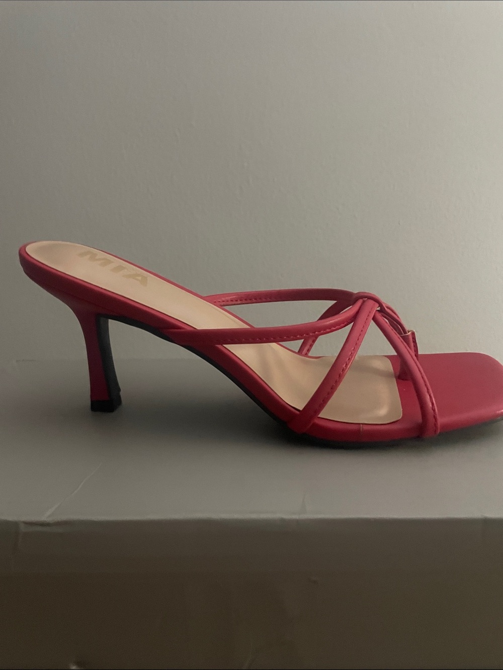 Mia Shoes Red Strappy Mid-Heel Slide Sandal